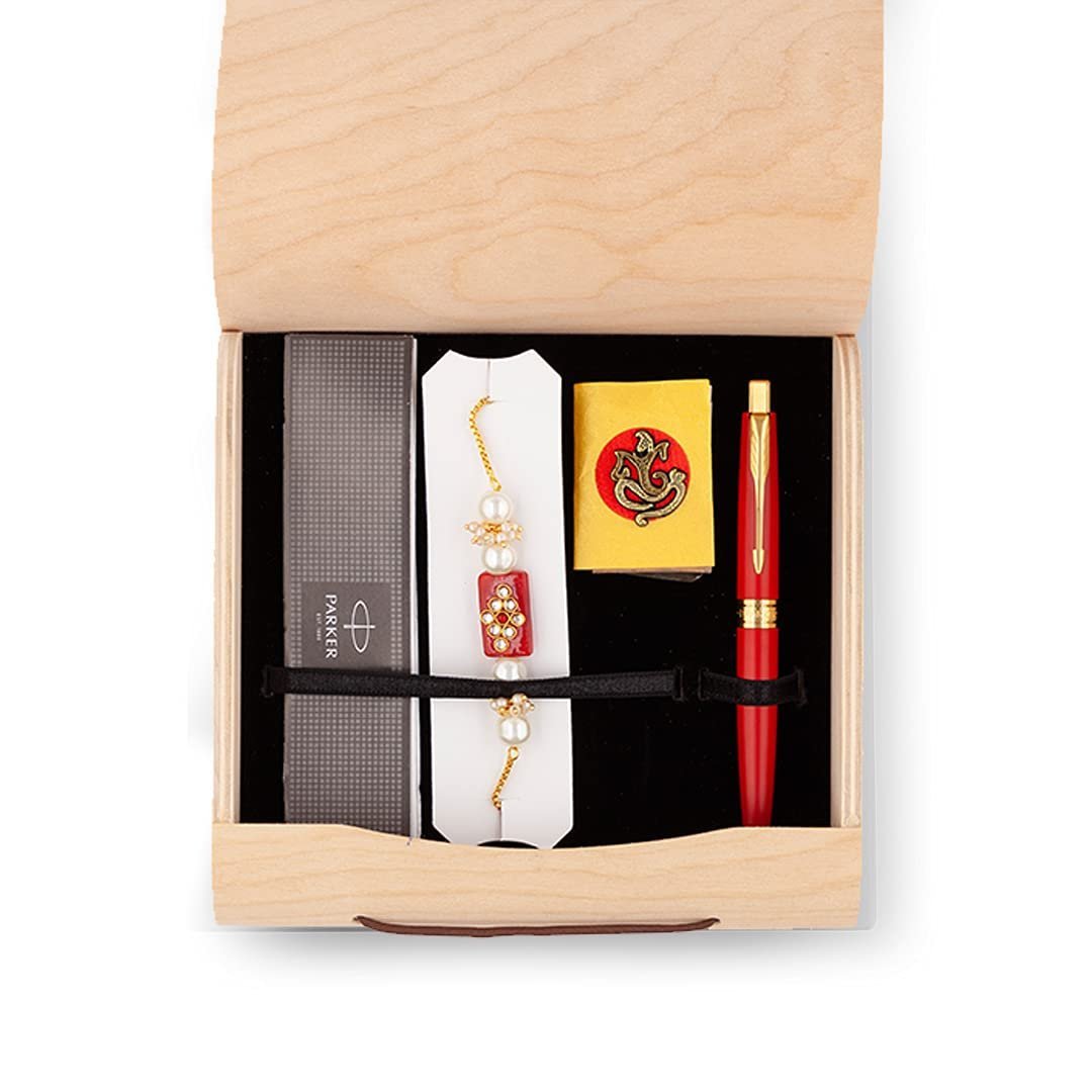 Parker Aster, Matte Red Gold Trim Ball Pen, Rakhi Combo, 3 Piece Set, Blue Ink, Best Choice for Rakhi Gift, Suitable for Office Professionals, College Students - Image 4