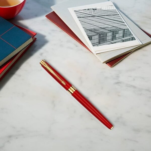 Parker Aster, Matte Red with Gold Trim Roller Ball Pen, Rakhi Combo, 4 Piece Set, Blue Ink, Best Choice for Rakhi Gift, Exquisite and Thoughtful Design