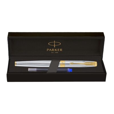 Parker Aster Shiny Chrome |Gold Trim |Fountain Pen - Medium…