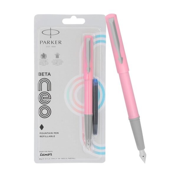 Parker Beta NEO Fountain Pen | Pale Pink Body Color |Ink Color - Blue - Image 4