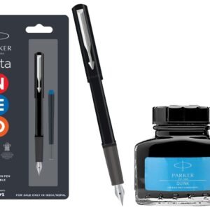Parker Beta Neo Chrome Trim Fountain Pen| Black Body Color With 1 Ink Cartridge | Ink Color - Blue | Gift For Employees | Unique Gifts For Entrepreneurs Quink Ink Bottle, Blue