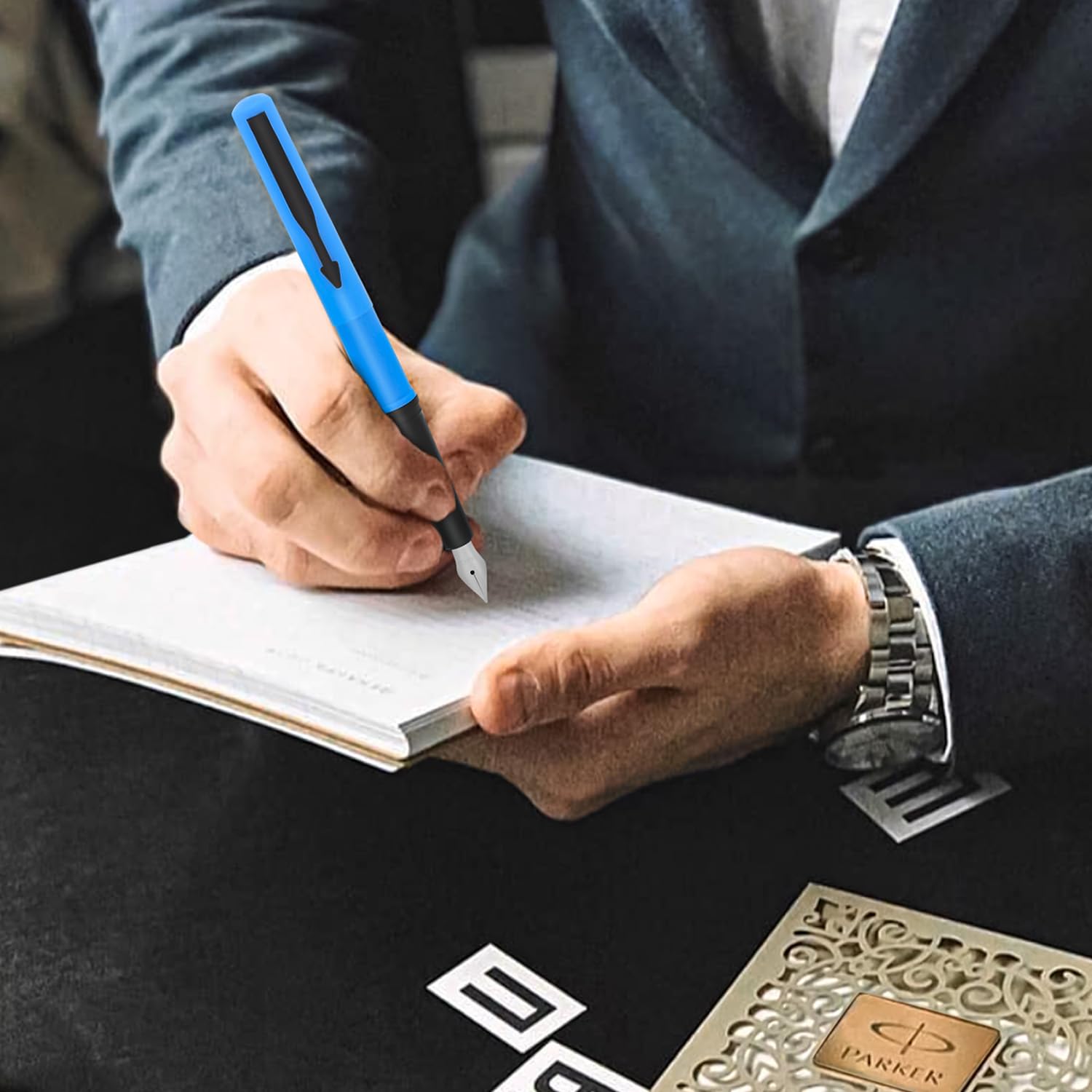 Parker Beta Neo Chrome Trim Fountain Pen| Blue Body Color With 1 Ink Cartridge | Ink Color - Blue | Unique Gift For Employees | Leading Pen For Corporate