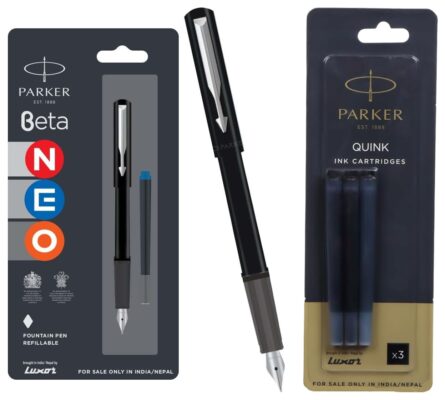 Parker Beta Neo Chrome Trim Fountain Pen in Black with Blue…