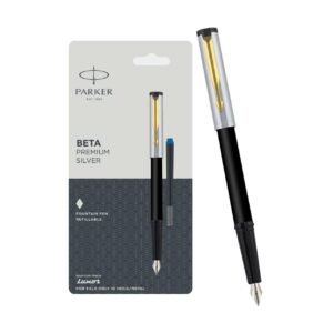 Alternative view of Parker Beta Premium Chrome Trim Fountain Pen | Gold Finish Cap With 1 Ink Cartridge | Ink Color - Blue | Best For Employees | Unique Gifts For Entrepreneurs