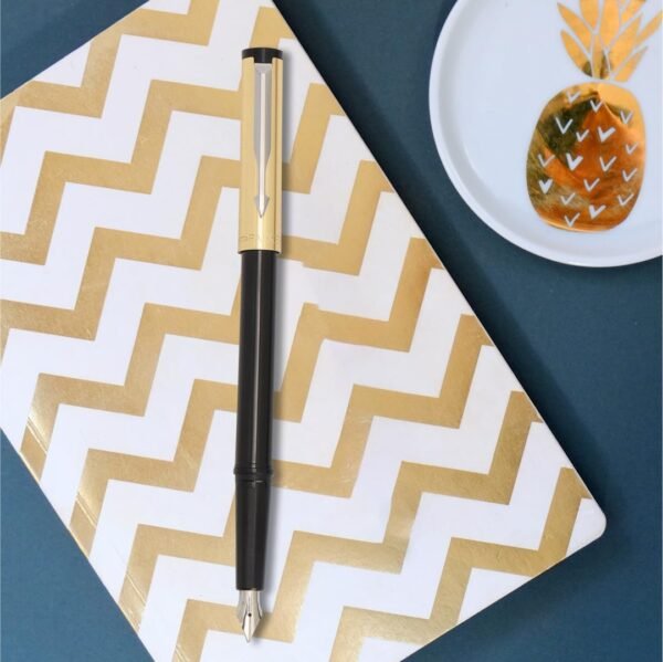 Parker Beta Premium Chrome Trim Fountain Pen | Gold Finish Cap With 1 Ink Cartridge | Ink Color - Blue | Best For Employees | Unique Gifts For Entrepreneurs - Image 3