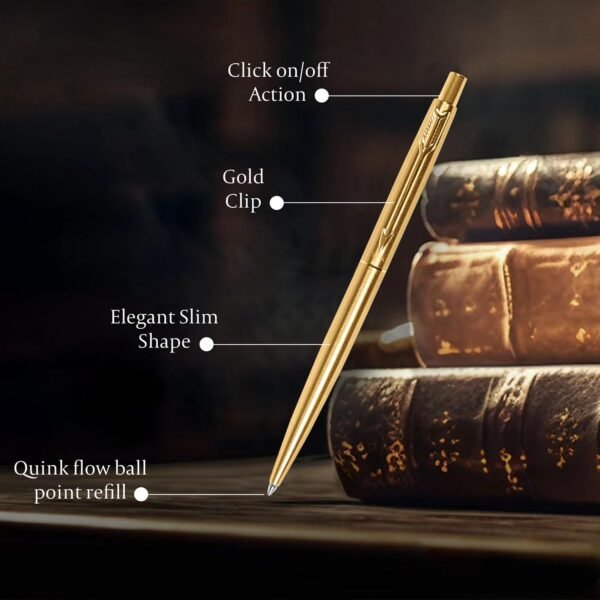Parker Classic Gold Trim Ball Pen | Blue Ink | Ballpoint Pen for Smooth Writing | Iconic Parker Craftsmanship | Premium Gifting Choice - Image 2