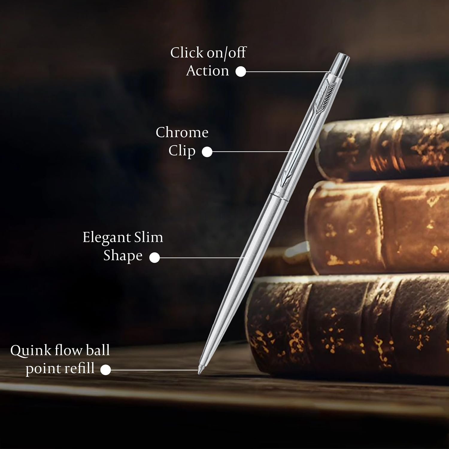 Parker Classic Stainless Steel Chrome Trim Ball Pen | Ink Color - Blue | Corporate Gift | Ideal For Professional Use - Image 2