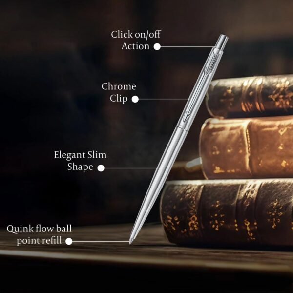 Parker Classic Stainless Steel Chrome Trim Ball Pen| Ink Color - Blue | Gift For Employees | Unique Gifts For Entrepreneurs - Image 2