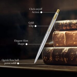 Parker Classic Stainless Steel Gold Trim Ball Pen | Blue Ink | Ballpoint Pen for Smooth Writing | Elegant Design and Great for Gifting or Celebrations