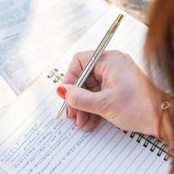 Parker Classic Stainless Steel Gold Trim Ball Pen | Blue Ink | Ballpoint Pen for Smooth Writing | Elegant Design and Great for Gifting or Celebrations - Image 3