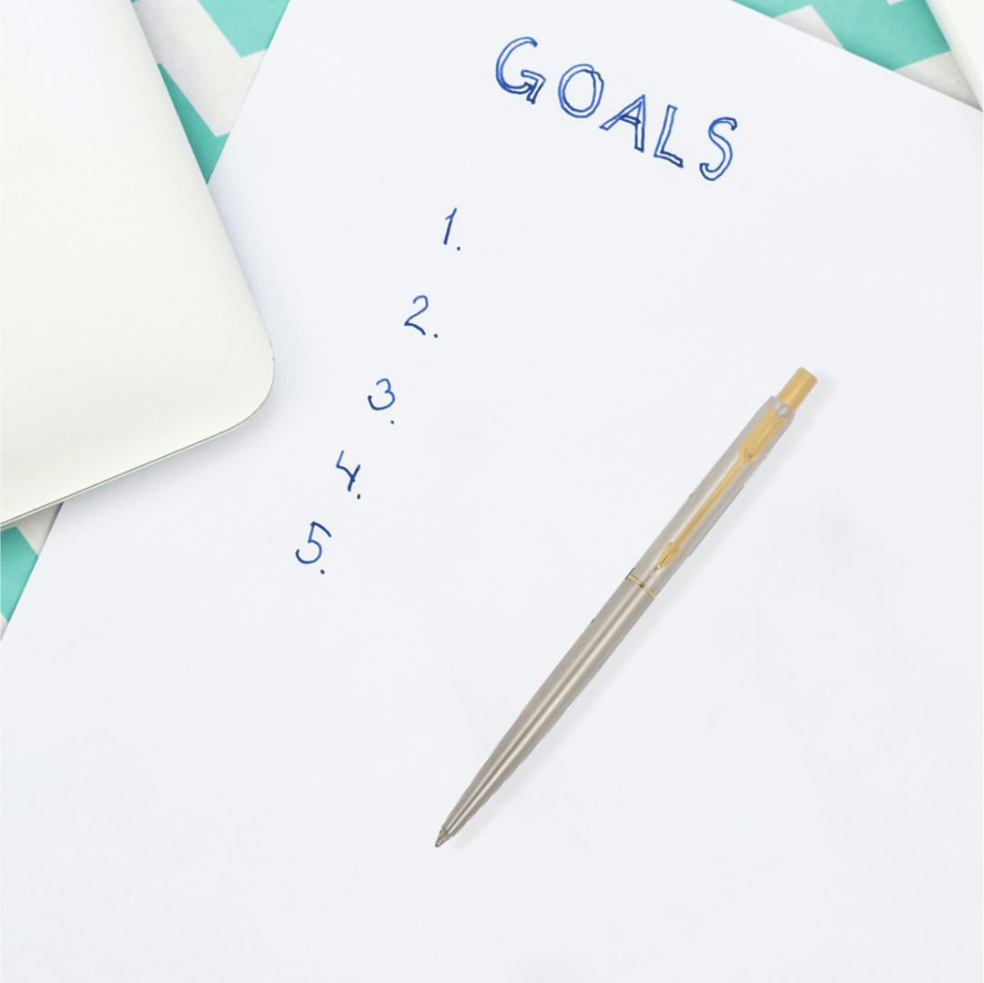 Parker Classic Stainless Steel Gold Trim Ball Pen| Ink Color - Blue | Perfect For Corporate Use | Elite Pen For Professionals