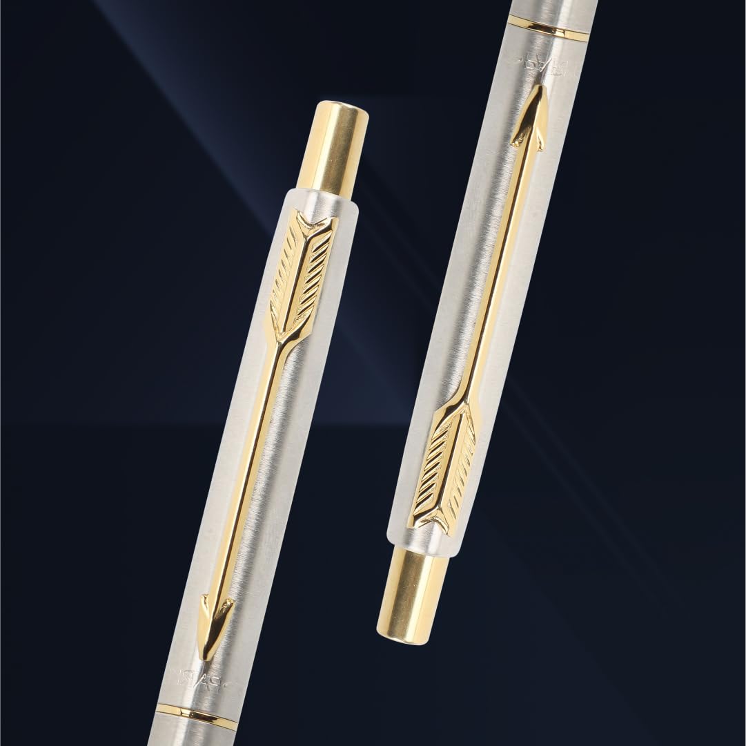 Parker Classic Stainless Steel Gold Trim Ball Pen| Ink Color - Blue | Perfect For Corporate Use | Elite Pen For Professionals - Image 3