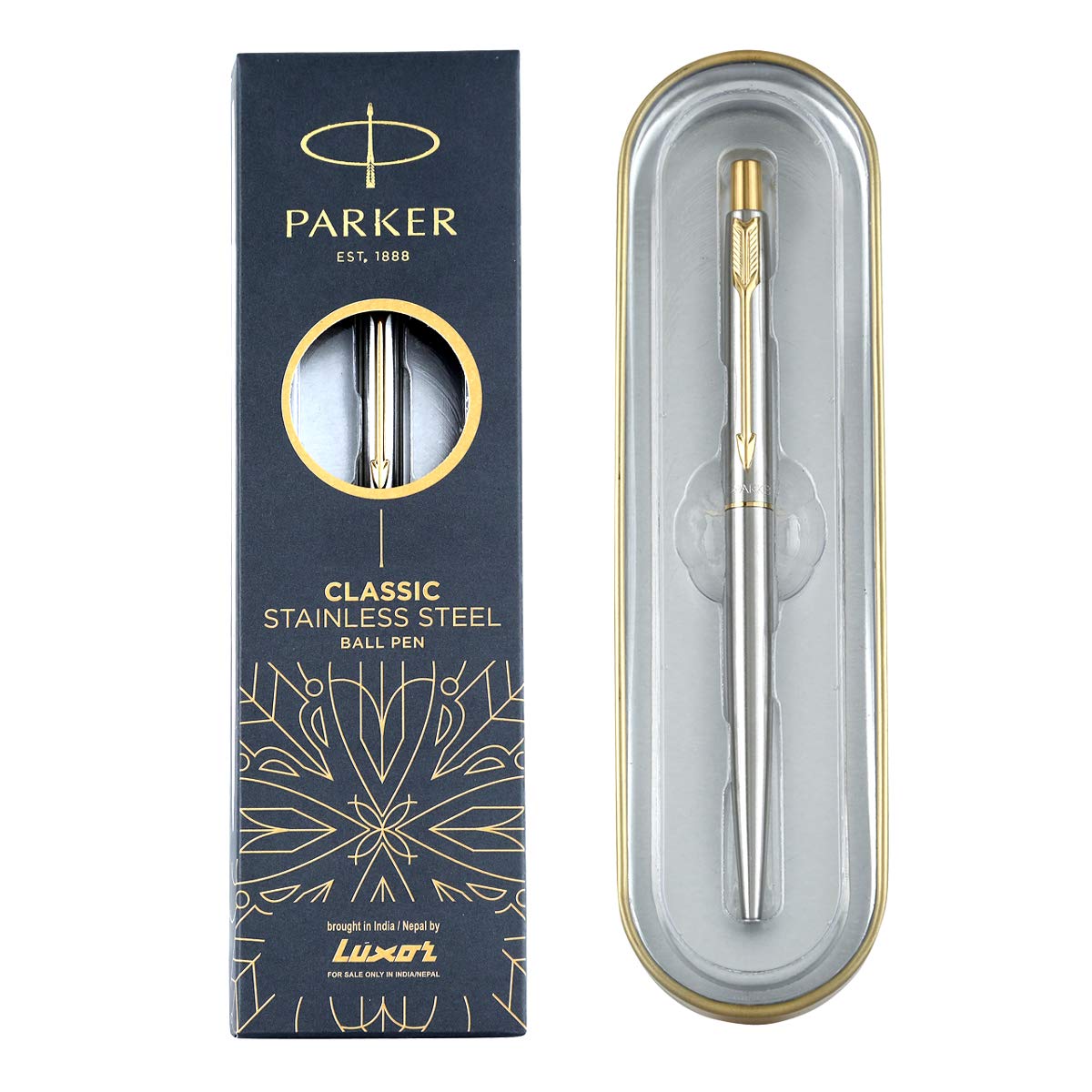 Parker Classic Stainless Steel Gold Trim Ball Pen| Ink Color - Blue | Perfect For Corporate Use | Elite Pen For Professionals - Image 4