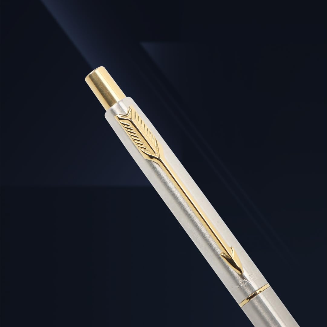 Parker Classic Stainless Steel Gold Trim Ball Pen| Ink Color - Blue | Perfect For Corporate Use | Elite Pen For Professionals - Image 5