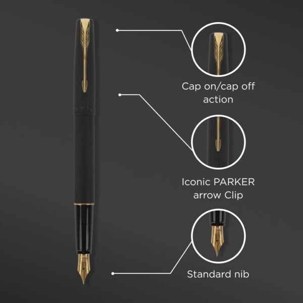 Parker Frontier Matte Black Gold Trim Fountain Pen | Leading Pen For Corporate - Image 4