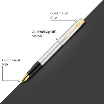 Parker Frontier Stainless Steel Gold Trim Fountain Pen | Co…