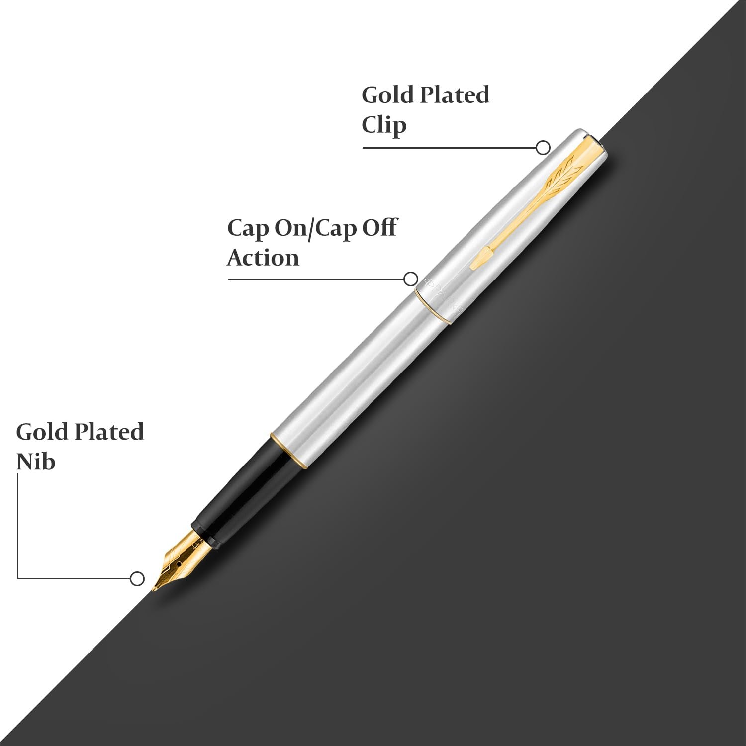 Parker Frontier Stainless Steel Gold Trim Fountain Pen | Corporate Gift | Ideal For Professional Use