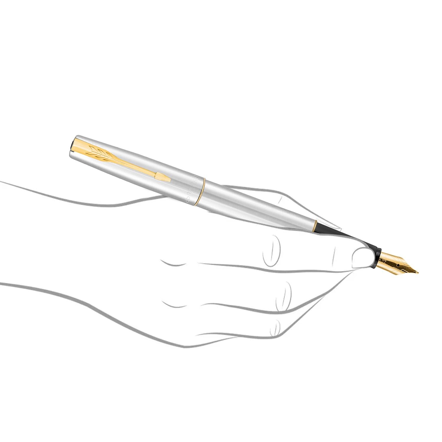 Parker Frontier Stainless Steel Gold Trim Fountain Pen | Corporate Gift | Ideal For Professional Use - Image 6