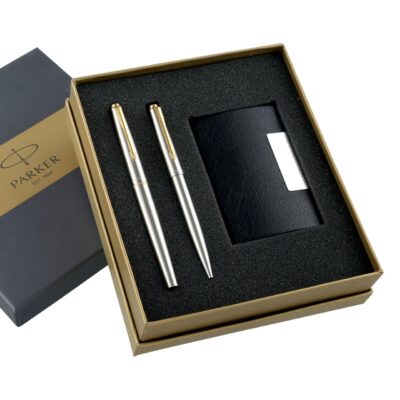 Parker Galaxy Gold Trim Ball Pen with Free Card Holder (Sta…