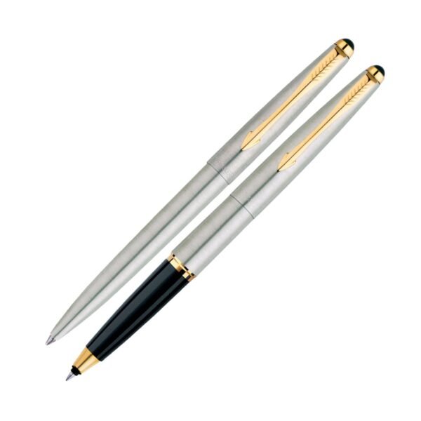 Parker Galaxy Gold Trim Ball Pen with Free Card Holder (Stainless Steel) - Image 2