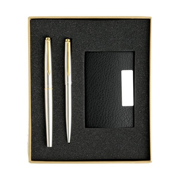 Parker Galaxy Gold Trim Ball Pen with Free Card Holder (Stainless Steel) - Image 5