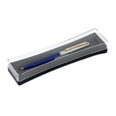 Parker Galaxy Stainless Steel Gold Trim Ball Pen - Blue Body