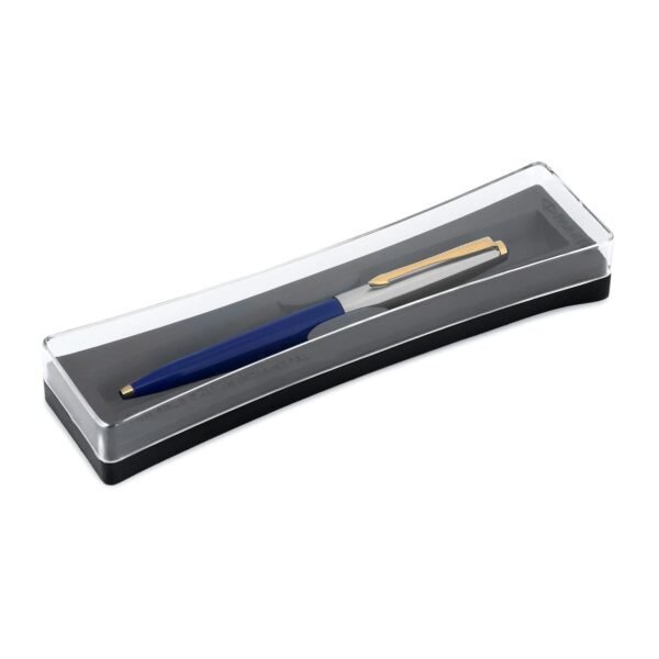 Parker Galaxy Stainless Steel Gold Trim Ball Pen - Blue Body