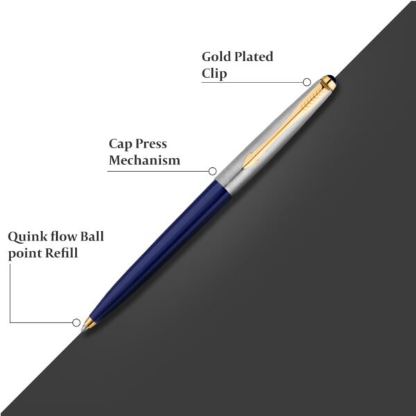Parker Galaxy Stainless Steel Gold Trim Ball Pen - Blue Body - Image 3