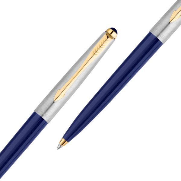 Parker Galaxy Stainless Steel Gold Trim Ball Pen - Blue Body - Image 4