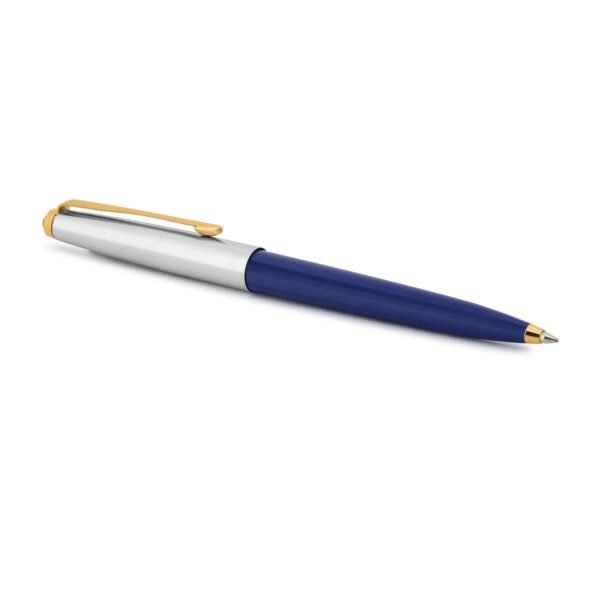 Parker Galaxy Stainless Steel Gold Trim Ball Pen - Blue Body - Image 5