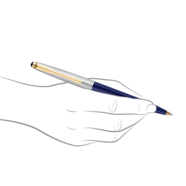 Parker Galaxy Stainless Steel Gold Trim Ball Pen - Blue Body - Image 7