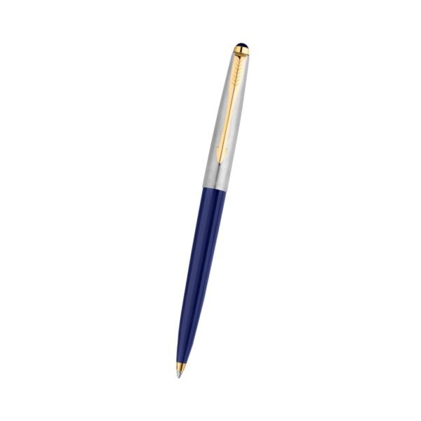 Parker Galaxy Stainless Steel Gold Trim Ball Pen - Blue Body - Image 8