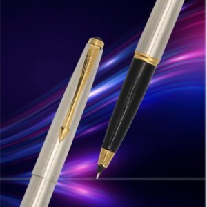 Alternative view of Parker Galaxy Stainless Steel Gold Trim Roller Ball Pen