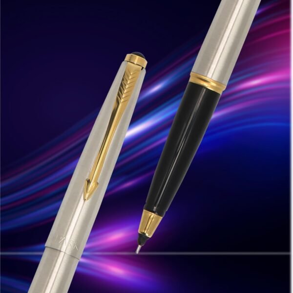Parker Galaxy Stainless Steel Gold Trim Roller Ball Pen - Image 2