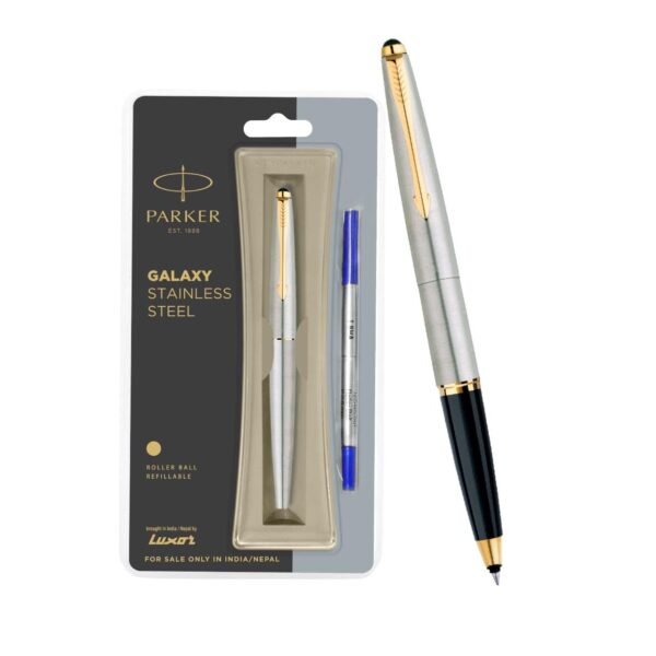 Parker Galaxy Stainless Steel Gold Trim Roller Ball Pen - Image 5