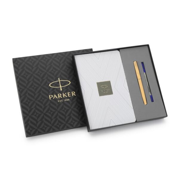 Parker Gift Set | Frontier Gold Roller Ball Pen with White Paper Notebook | 1 Pen + 1 Note Book| Ink Color - Blue - Image 4