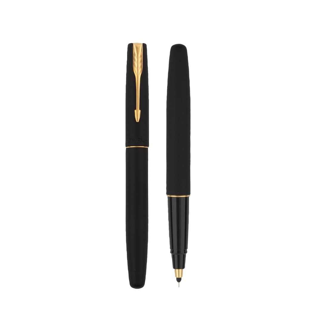 Parker Gift Set Frontier Matte Black Gold Trim Roller Ball Pen With Card Holder | 1 Pen + 1 Card Holder| Ink Color - Blue | Perfect For Employees | Unique Gifts For Entrepreneurs - Image 4