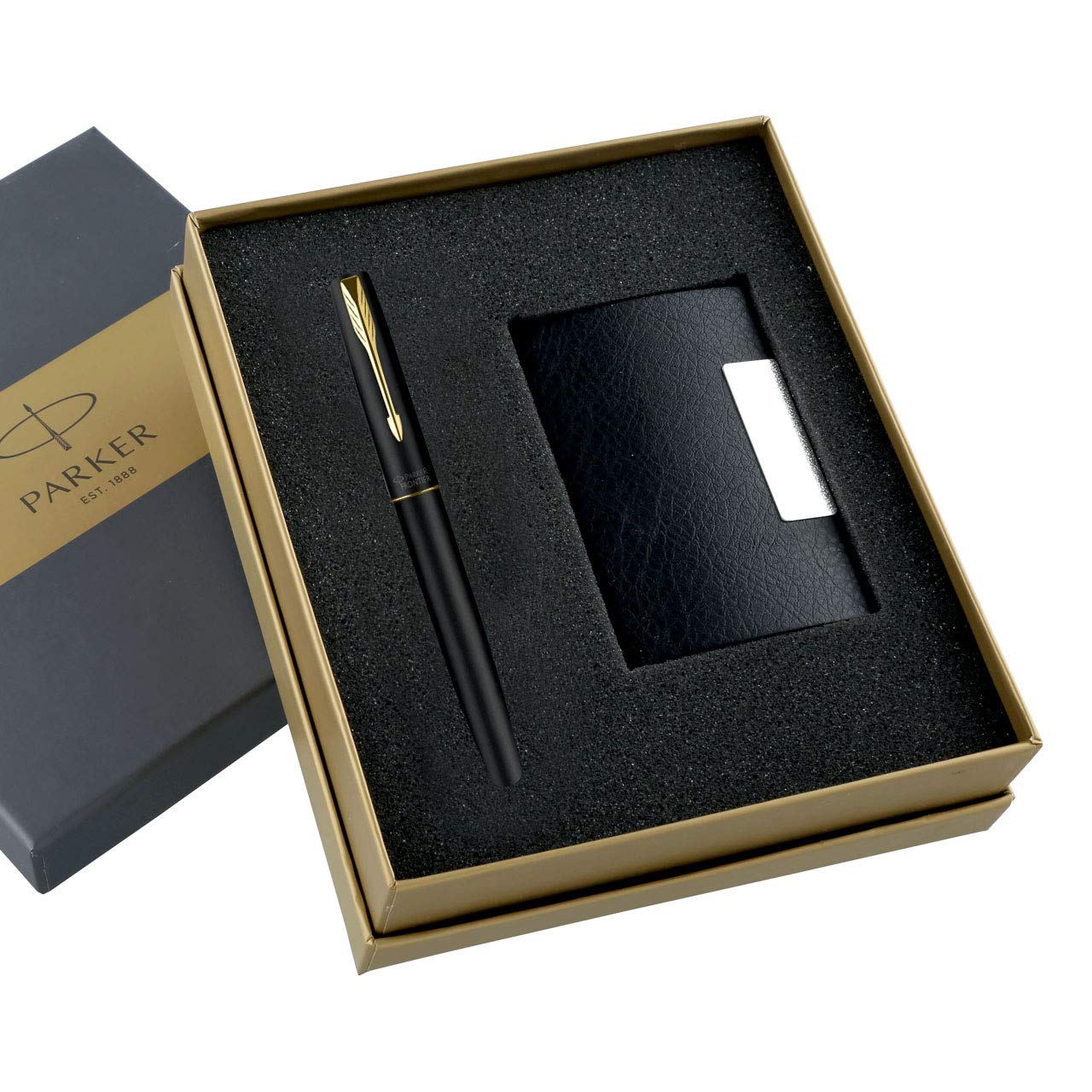 Parker Gift Set Frontier Matte Black Gold Trim Roller Ball Pen With Card Holder | 1 Pen + 1 Card Holder| Ink Color - Blue | Perfect For Employees | Unique Gifts For Entrepreneurs - Image 6