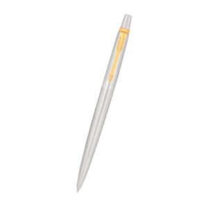 Parker Jotter Ball Pen | Stainless Steel Body with Gold Trim | Ink Color Blue | Premium Click Ballpoint Pen for Smooth Writing, Office, School, or Gifting