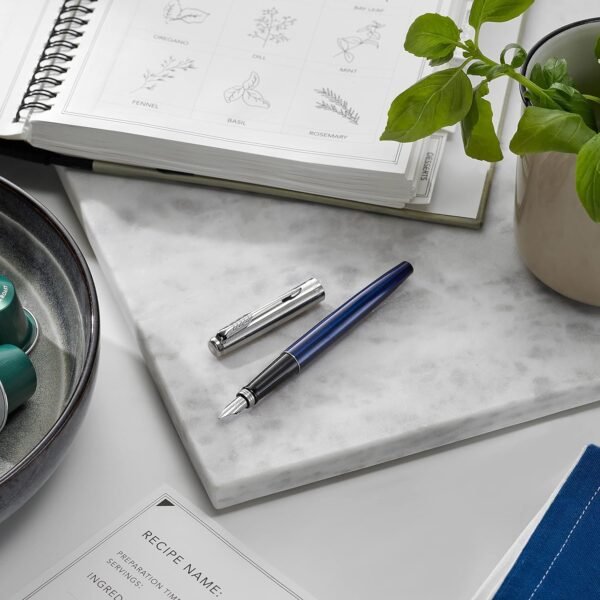 Parker Jotter Fountain Pen, Royal Blue Metal Body, Medium Point, Blue Ink, Includes Gift Box - Image 7