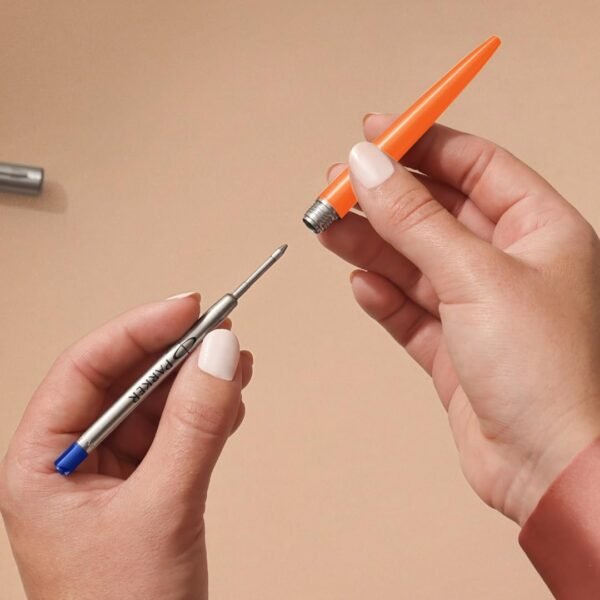 Parker Jotter Originals Chrome Trim Ball Pen| Orange Body Color| Ink Color - Blue | Gift For Employees | Unique Gifts For Entrepreneurs - Image 2