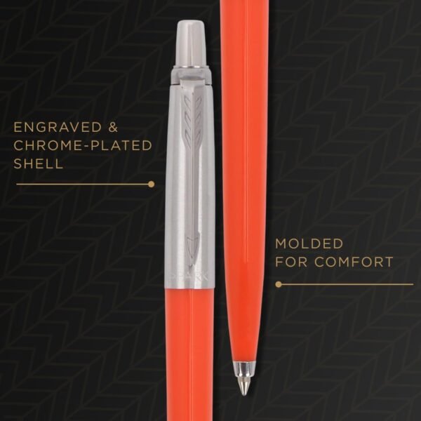 Parker Jotter Originals Chrome Trim Ball Pen| Orange Body Color| Ink Color - Blue | Gift For Employees | Unique Gifts For Entrepreneurs - Image 4