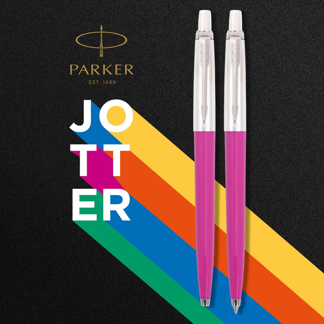 Parker Jotter Originals Chrome Trim Ball Pen| Pink Body Color| Ink Color - Blue | Corporate Gift | Ideal For Professional Use - Image 2