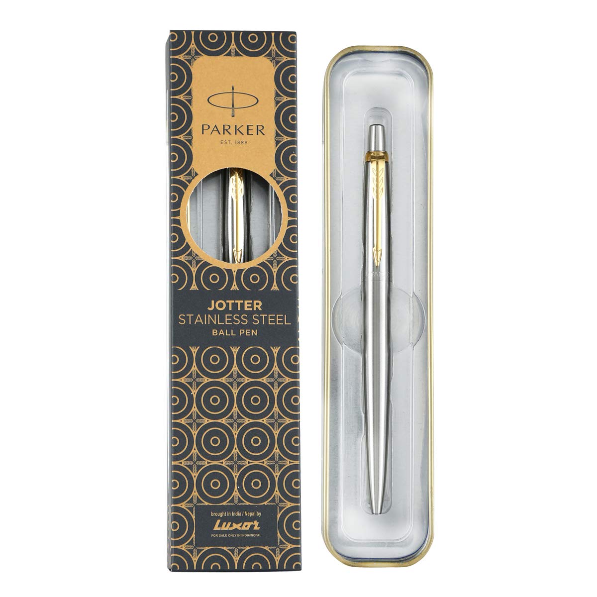 Parker Jotter Stainless Steel Gold Trim Ball Pen| Ink Color- Blue | Gift For Employees | Leading Pen For Corporate