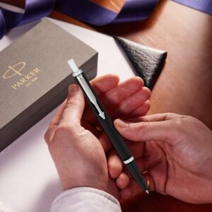 Alternative view of Parker Latitude Matte Black Chrome Trim Ball Pen | Blue Ink | Black Body Color | Sleek and streamlined design with a refined finish