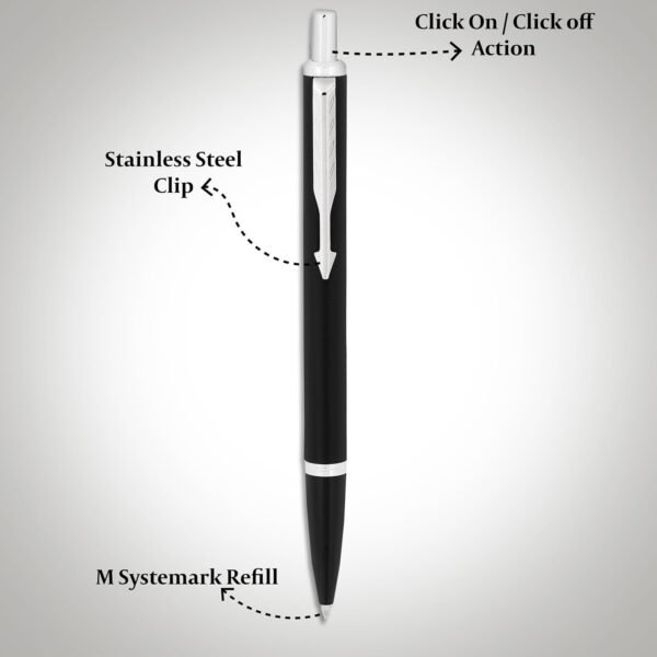 Parker Latitude Matte Black Chrome Trim Ball Pen | Blue Ink | Black Body Color | Sleek and streamlined design with a refined finish - Image 7