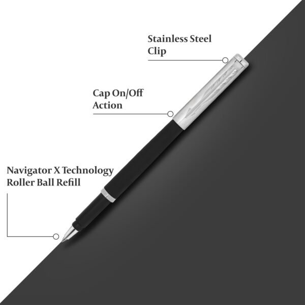 Parker Latitude Matte Metallix Chrome Trim Roller Ball Pen|Stainless Steel Clip|Ink Color - Blue | Refillable