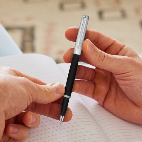 Parker Latitude Matte Metallix Chrome Trim Roller Ball Pen|Stainless Steel Clip|Ink Color - Blue | Refillable - Image 7