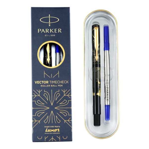 Parker Special Edition Vector Time Check Gold Trim Roller Ball Pen | Ink Color Blue | Navigator Technology | Moulded Cap & barrel in world wide time Zones - Image 3