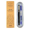 Parker Vector Matte Black Gold Trim Roller Ball Pen | Ink Color - Blue | Gift For Employees | Best Choice For Corporate Professionals